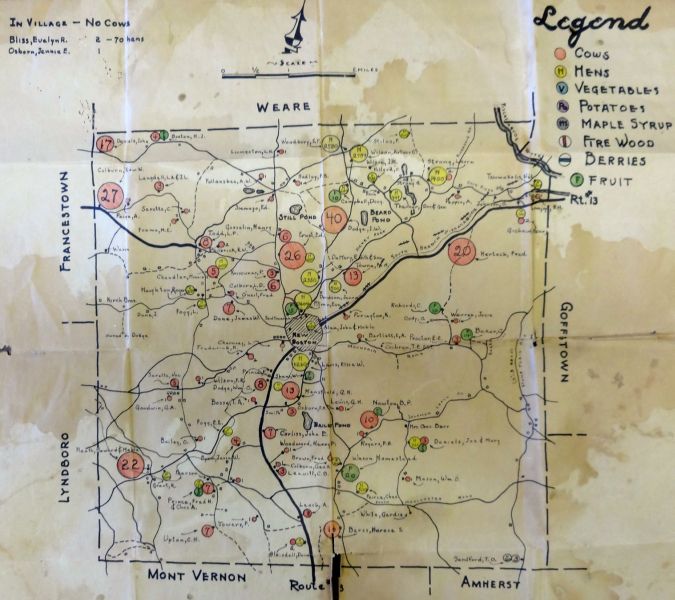 1938 map of New Boston agricultural production