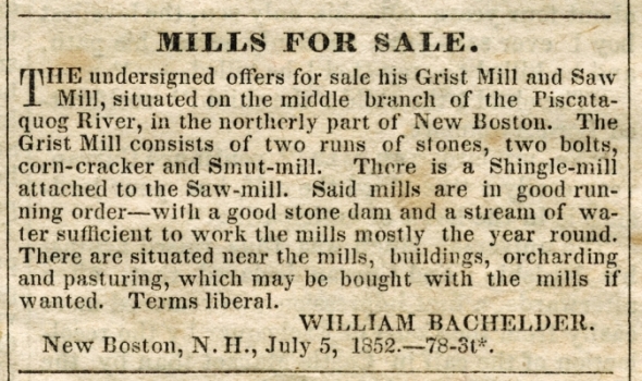Mills For Sale ad 8/4/1852